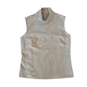 'S Max Mara Beige Cotton Sleeveless High Neck Top Tailored Fit Minimalist